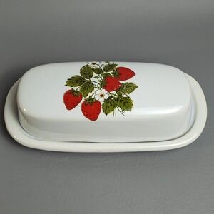 Vintage McCoy Strawberry Country Ceramic Covered Butter Dish Country Farmhouse